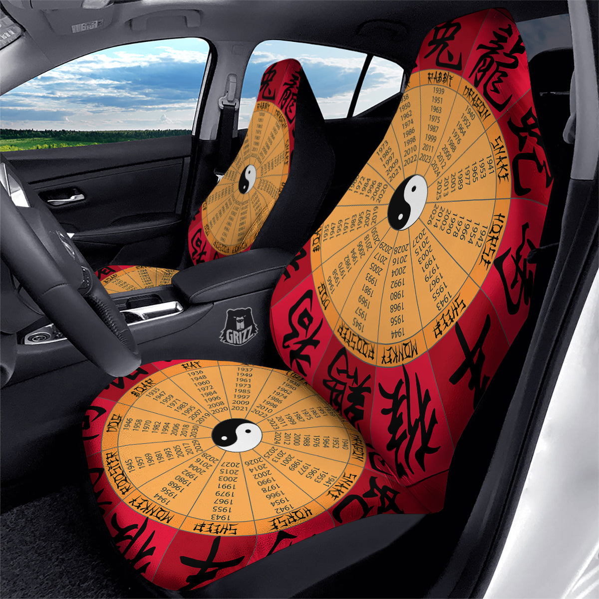 Calendar Wheel Chinese Zodiac Print Car Seat Covers-grizzshop