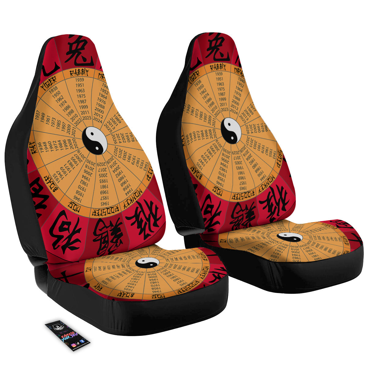 Calendar Wheel Chinese Zodiac Print Car Seat Covers-grizzshop