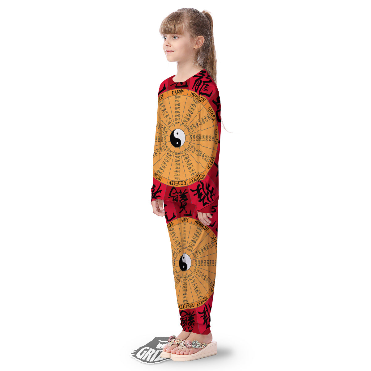 Calendar Wheel Chinese Zodiac Print Kid's Pajamas-grizzshop