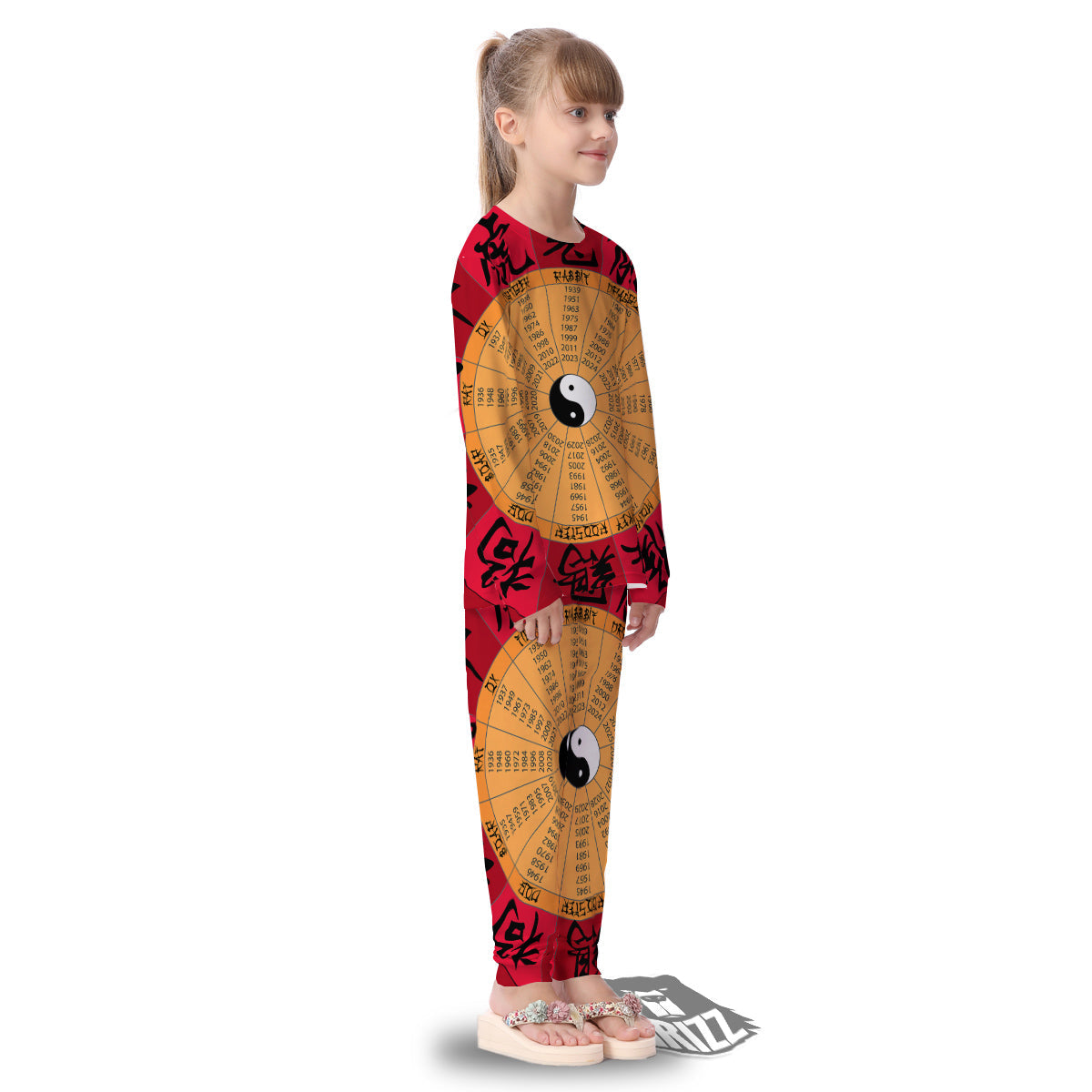 Calendar Wheel Chinese Zodiac Print Kid's Pajamas-grizzshop