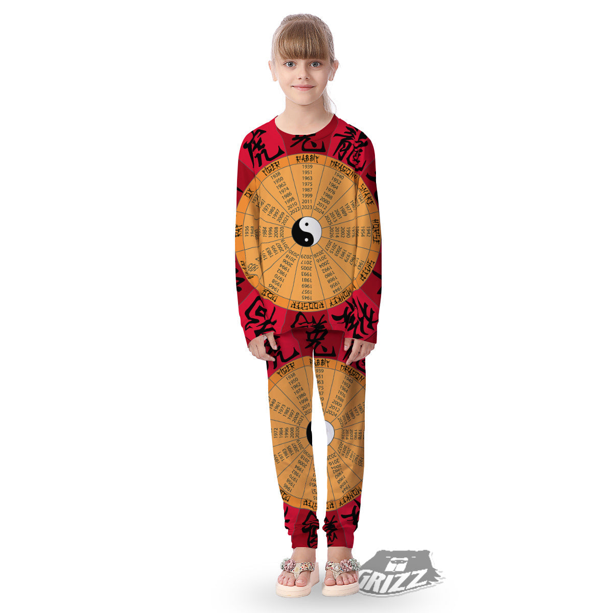 Calendar Wheel Chinese Zodiac Print Kid's Pajamas-grizzshop