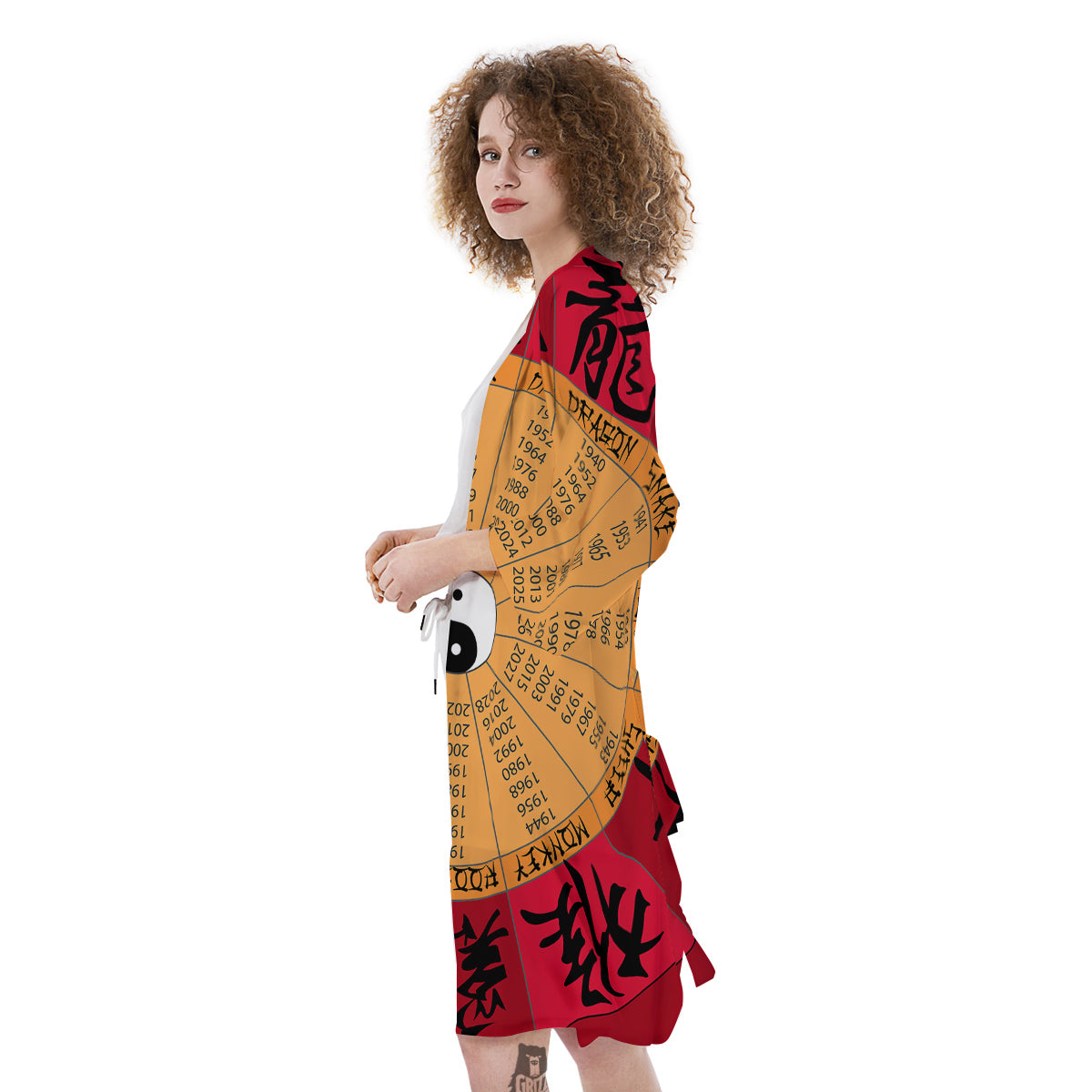 Calendar Wheel Chinese Zodiac Print Kimono-grizzshop