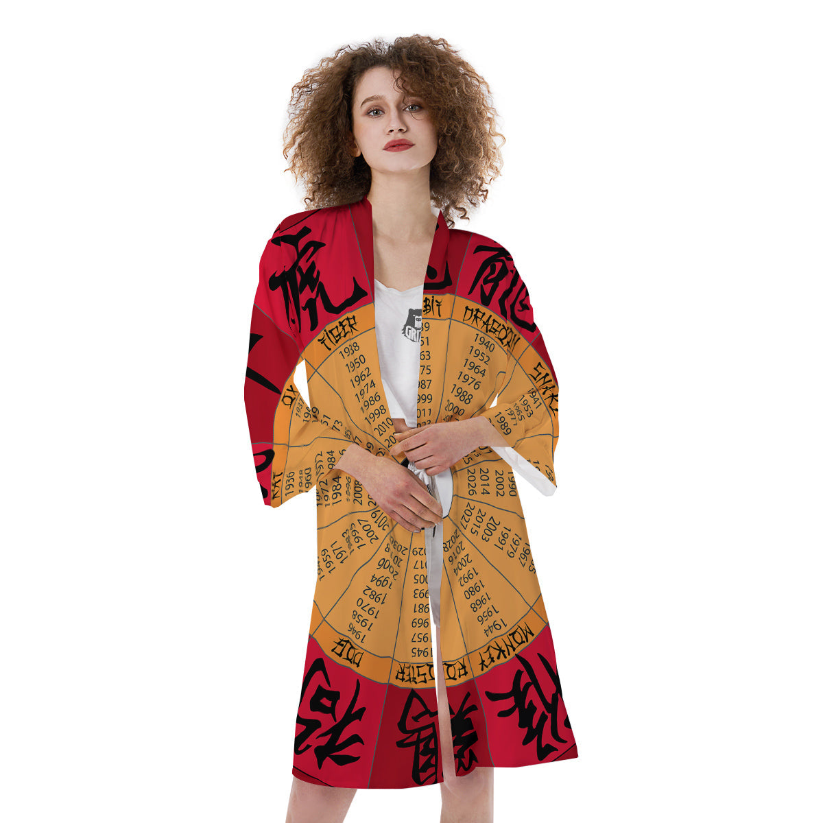 Calendar Wheel Chinese Zodiac Print Kimono-grizzshop