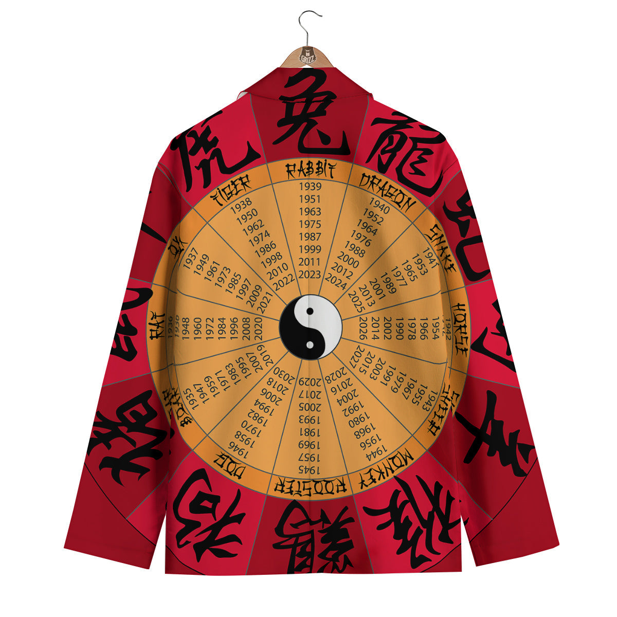 Calendar Wheel Chinese Zodiac Print Men's Blazer-grizzshop