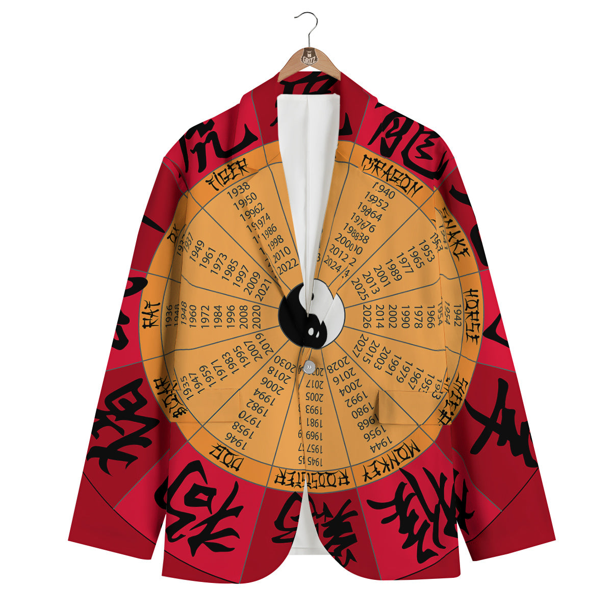 Calendar Wheel Chinese Zodiac Print Men's Blazer-grizzshop