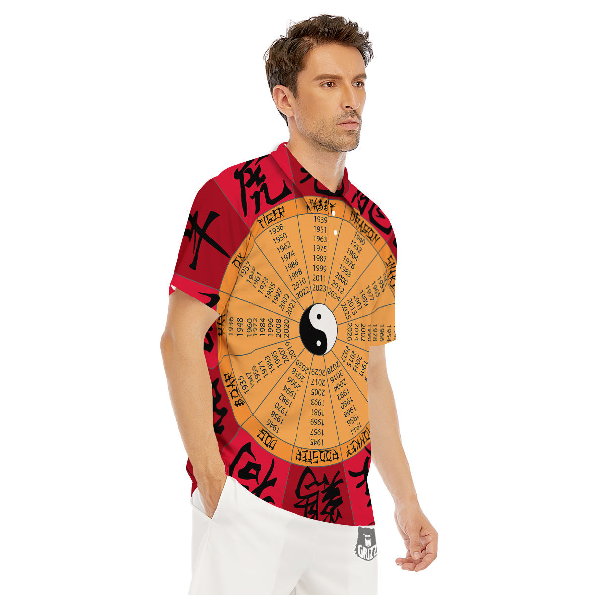 Calendar Wheel Chinese Zodiac Print Men's Golf Shirts-grizzshop