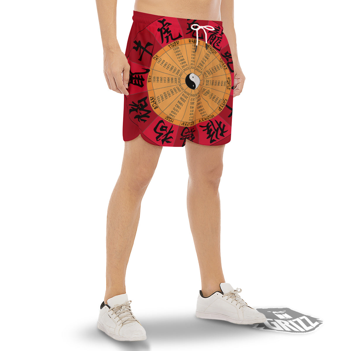 Calendar Wheel Chinese Zodiac Print Men's Gym Shorts-grizzshop