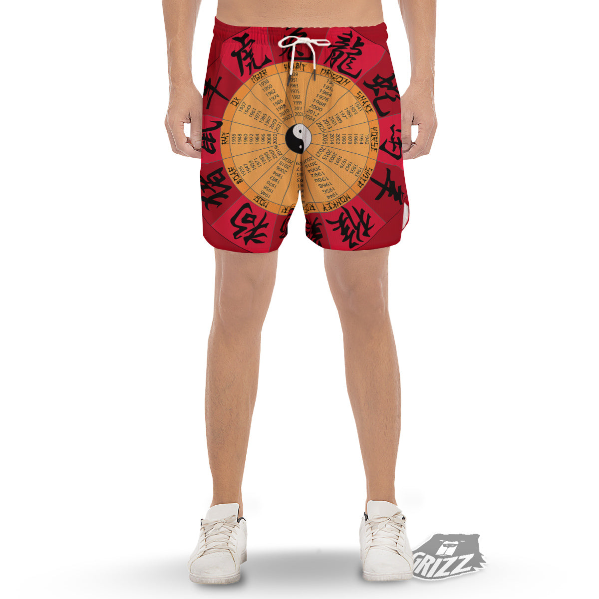 Calendar Wheel Chinese Zodiac Print Men's Gym Shorts-grizzshop