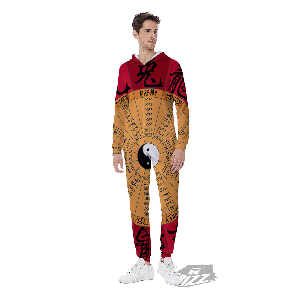 Calendar Wheel Chinese Zodiac Print Men's Jumpsuit-grizzshop