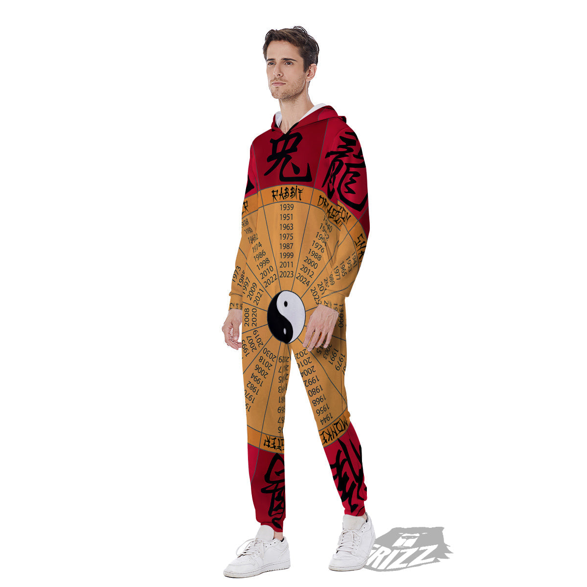 Calendar Wheel Chinese Zodiac Print Men's Jumpsuit-grizzshop