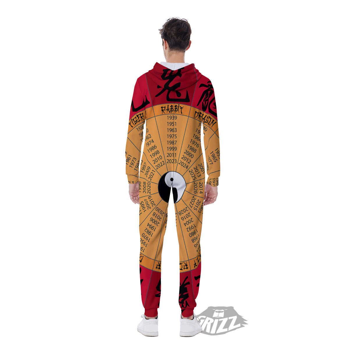 Calendar Wheel Chinese Zodiac Print Men's Jumpsuit-grizzshop