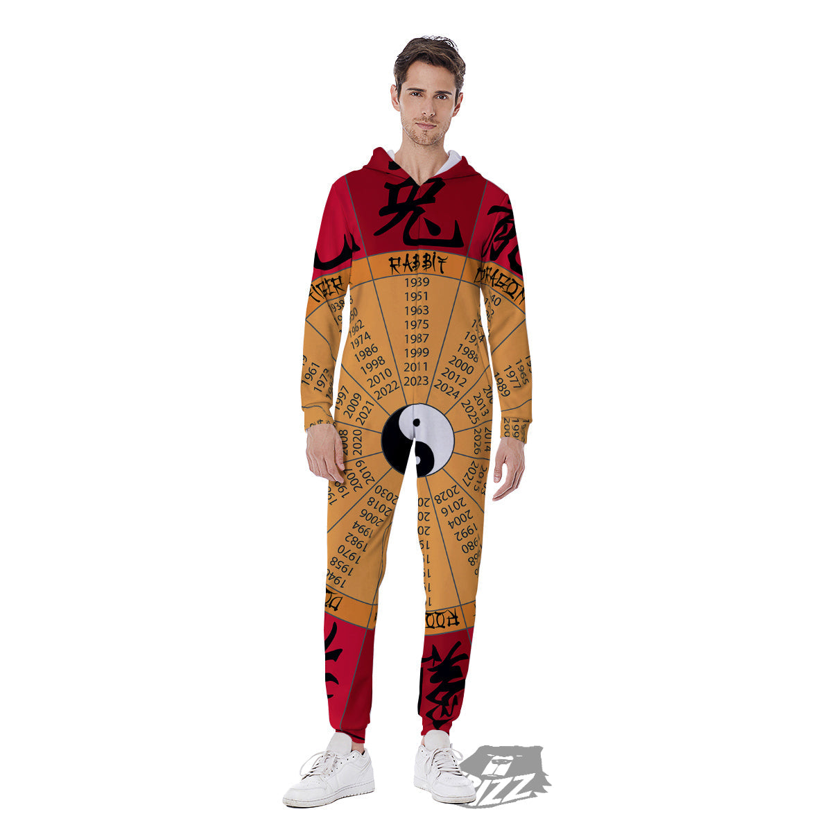 Calendar Wheel Chinese Zodiac Print Men's Jumpsuit-grizzshop