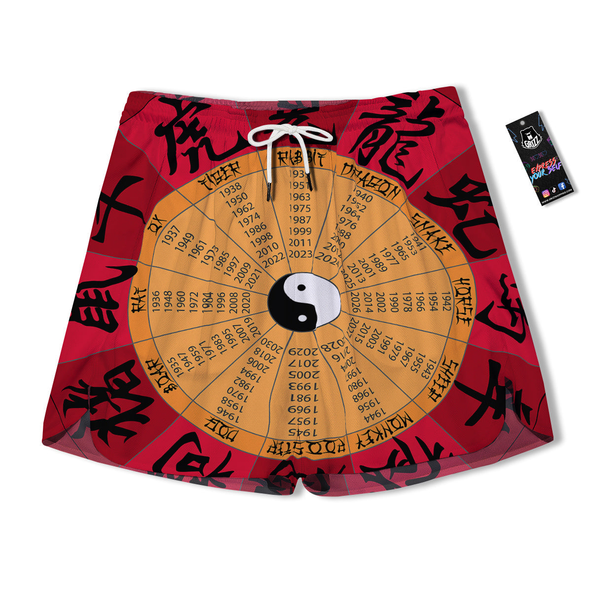 Calendar Wheel Chinese Zodiac Print Men's Running Shorts-grizzshop