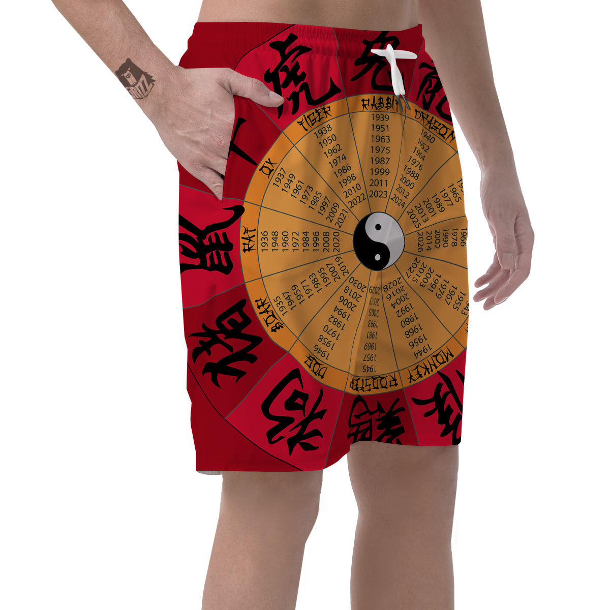 Calendar Wheel Chinese Zodiac Print Men's Shorts-grizzshop