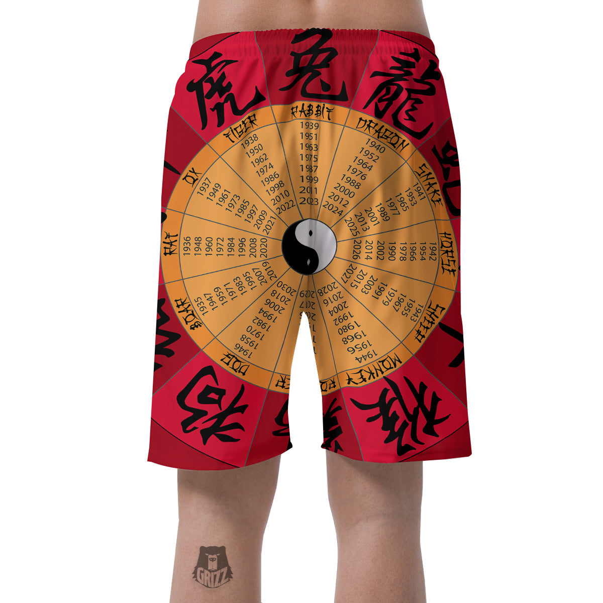 Calendar Wheel Chinese Zodiac Print Men's Shorts-grizzshop