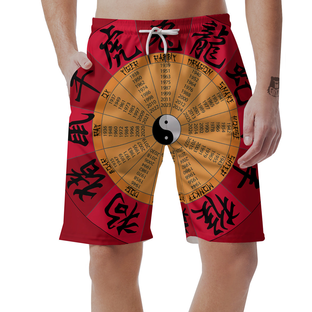 Calendar Wheel Chinese Zodiac Print Men's Shorts-grizzshop