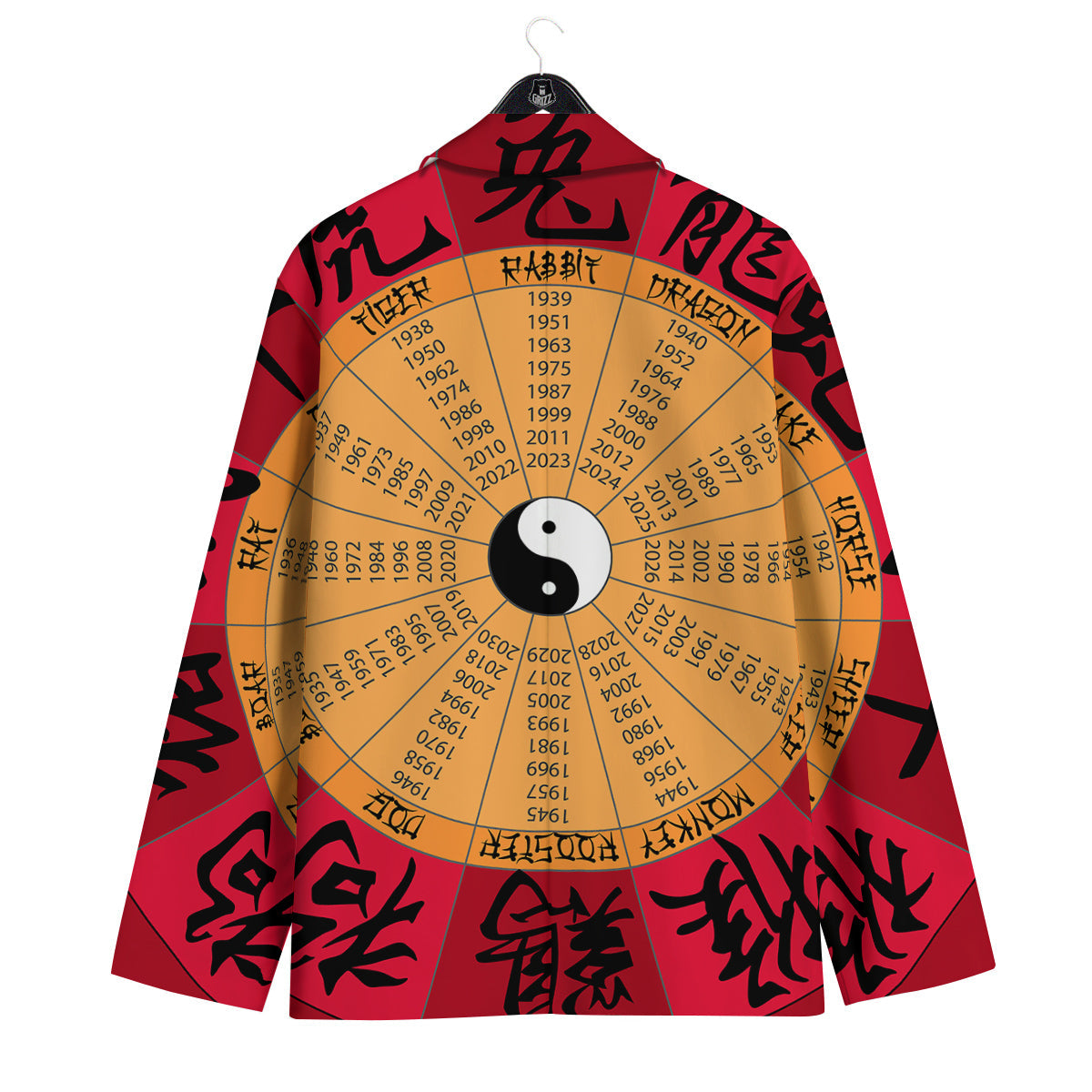 Calendar Wheel Chinese Zodiac Print Men's Sport Coat-grizzshop