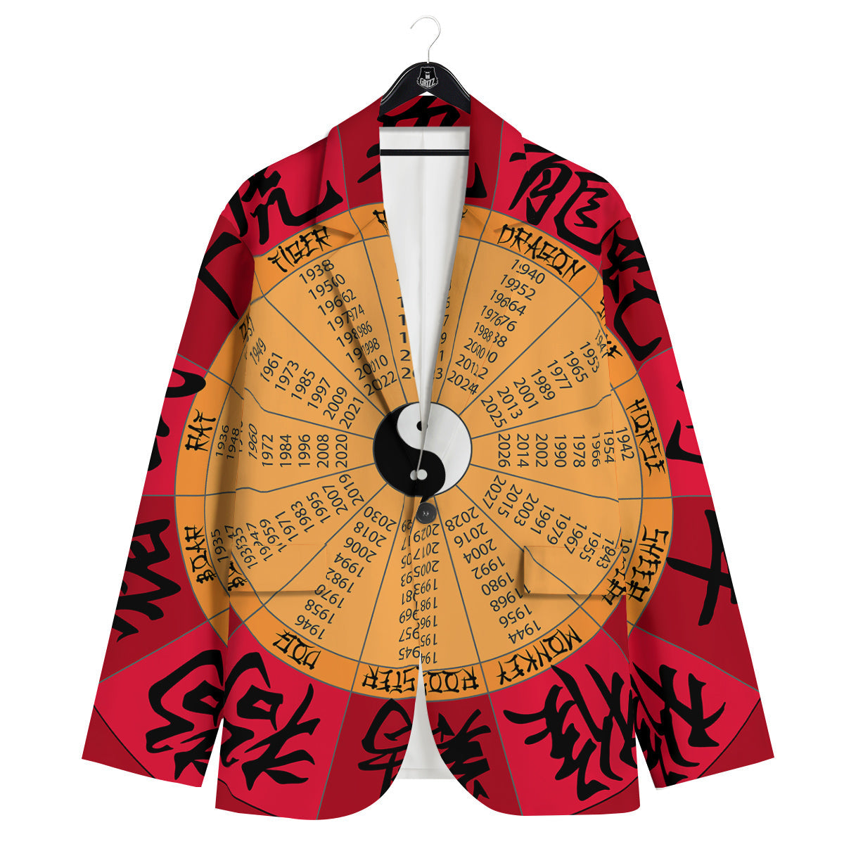 Calendar Wheel Chinese Zodiac Print Men's Sport Coat-grizzshop
