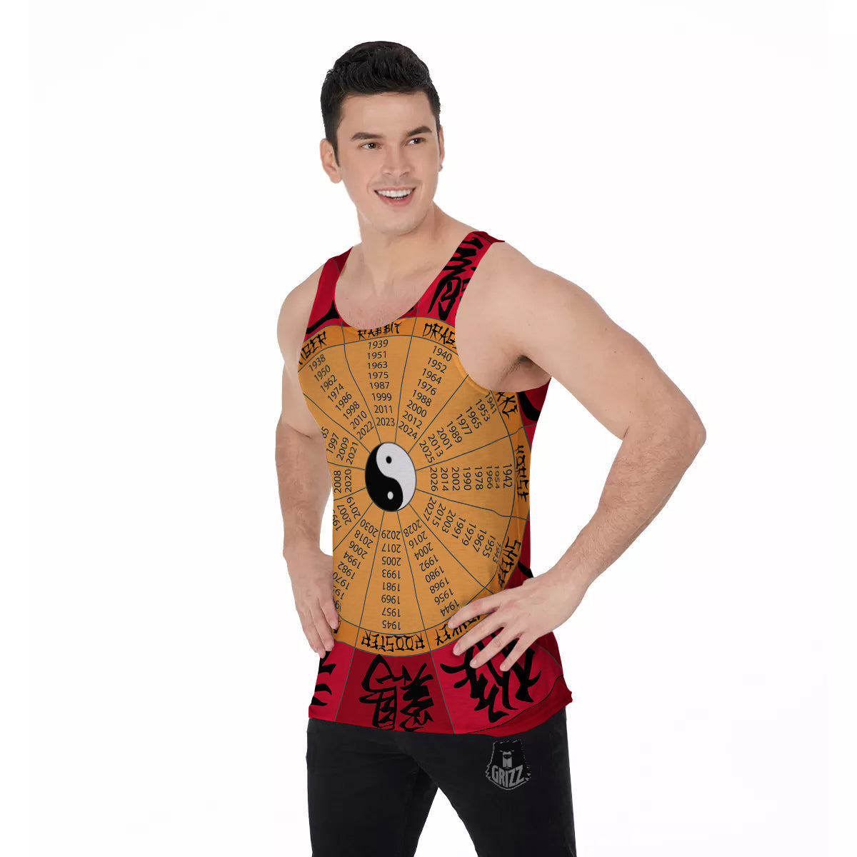 Calendar Wheel Chinese Zodiac Print Men's Tank Top-grizzshop