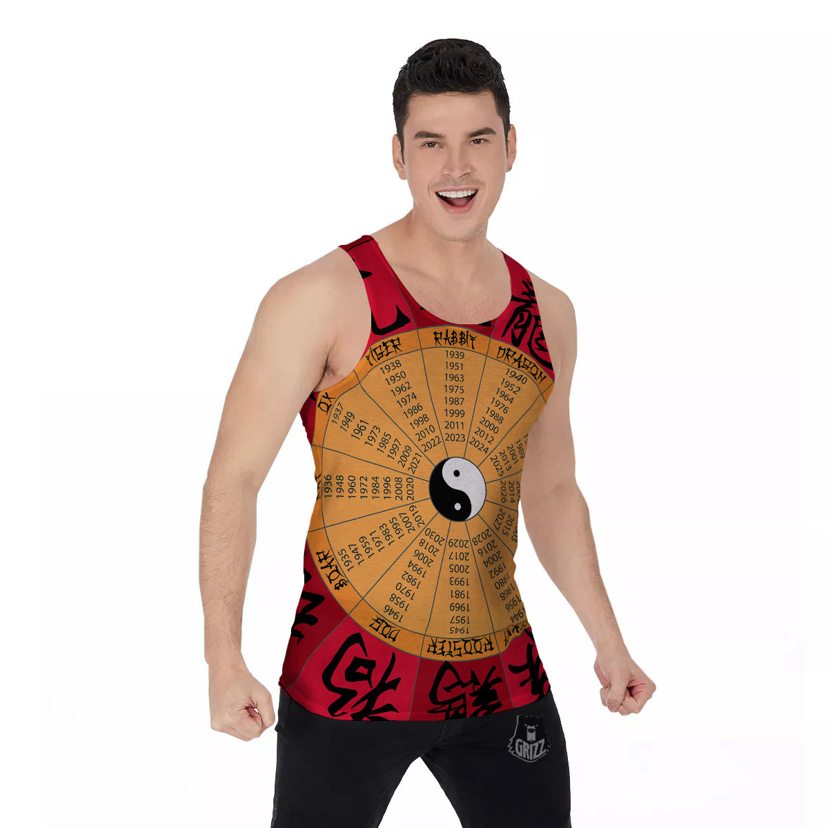 Calendar Wheel Chinese Zodiac Print Men's Tank Top-grizzshop