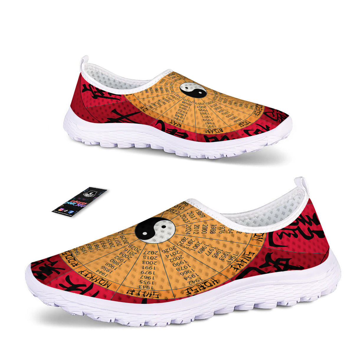Calendar Wheel Chinese Zodiac Print Nurse Shoes-grizzshop