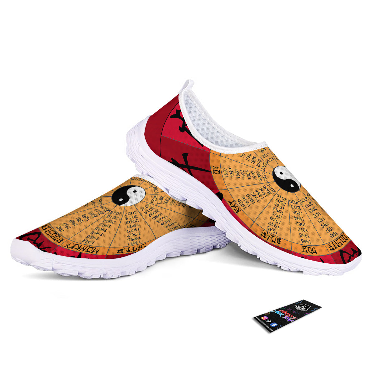 Calendar Wheel Chinese Zodiac Print Nurse Shoes-grizzshop