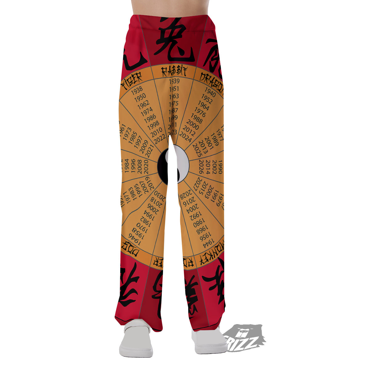 Calendar Wheel Chinese Zodiac Print Pajama Pants-grizzshop