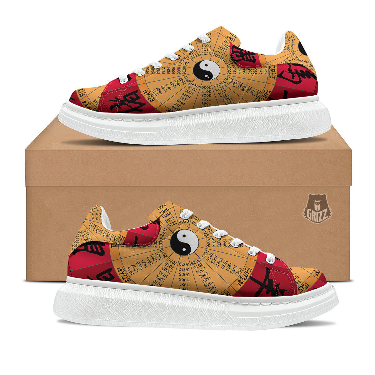 Calendar Wheel Chinese Zodiac Print Platform Shoes-grizzshop