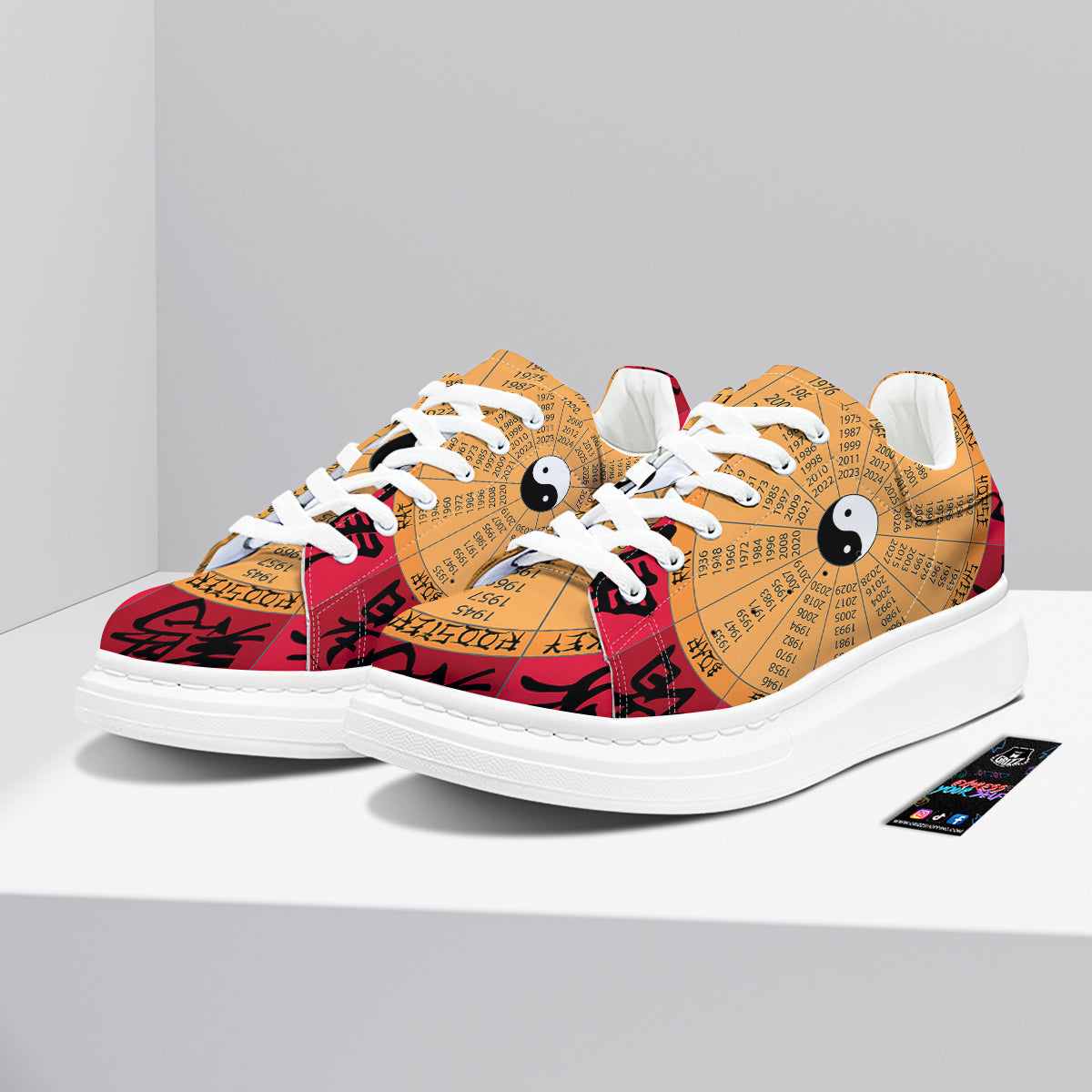 Calendar Wheel Chinese Zodiac Print Platform Shoes-grizzshop