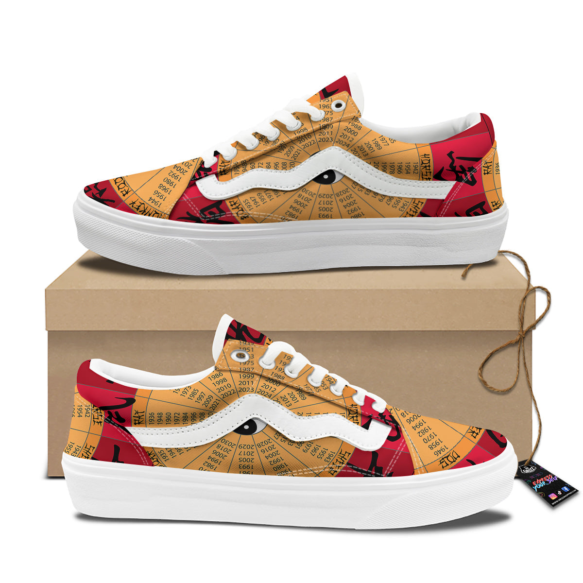 Calendar Wheel Chinese Zodiac Print Skate Shoes-grizzshop