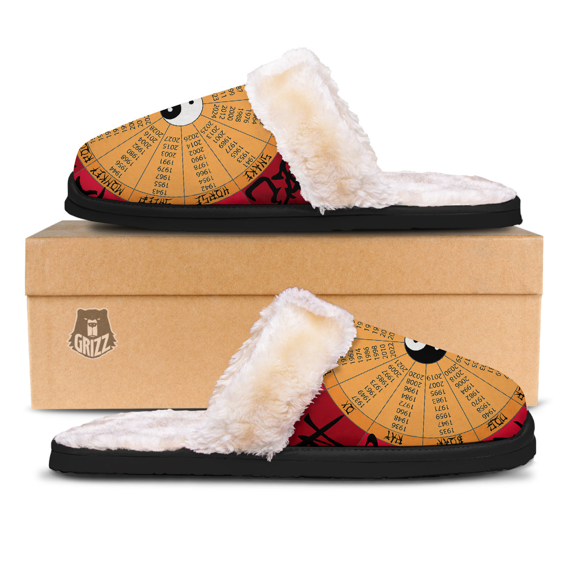 Calendar Wheel Chinese Zodiac Print Slippers-grizzshop