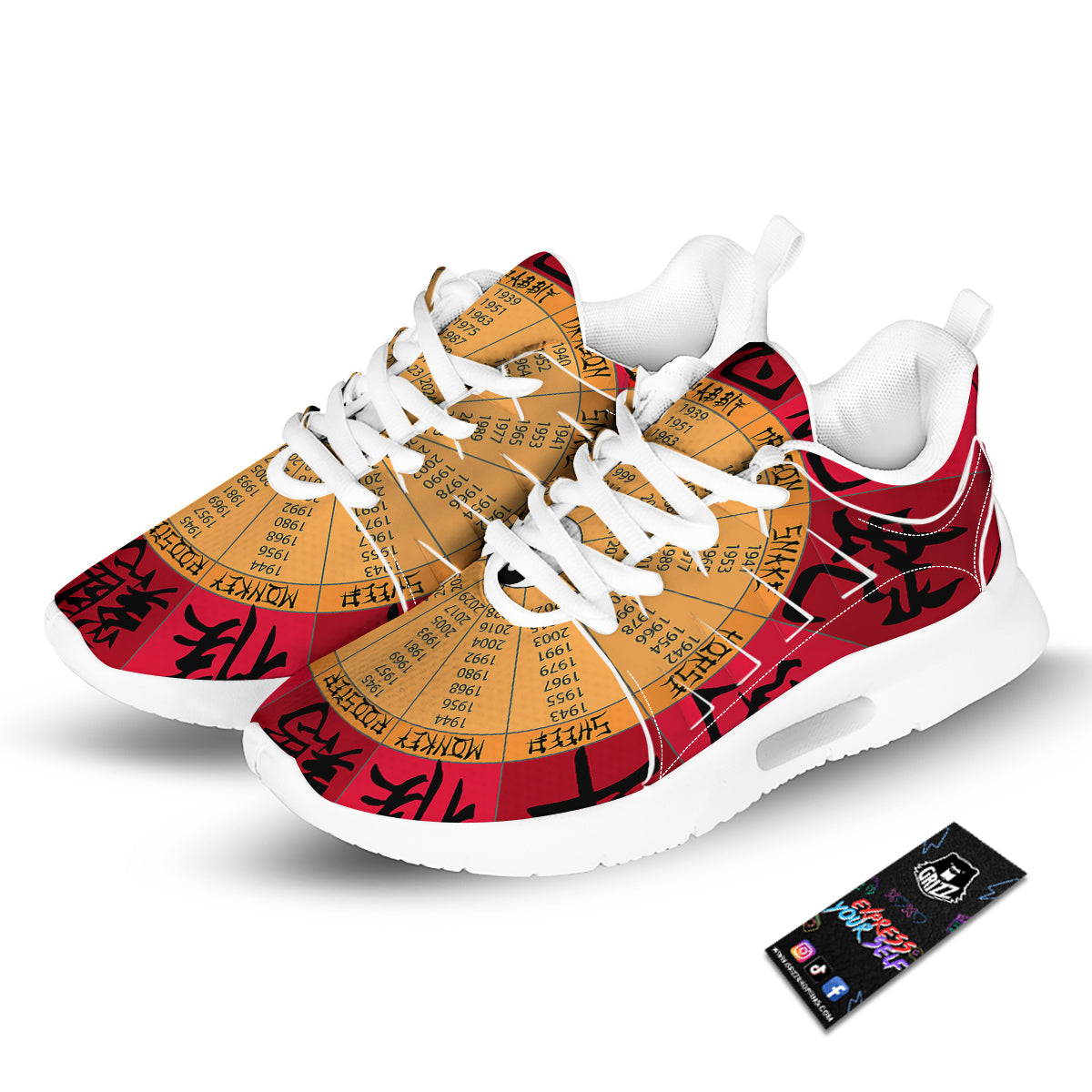 Calendar Wheel Chinese Zodiac Print Tennis Shoes-grizzshop