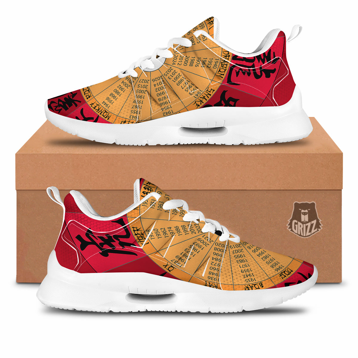 Calendar Wheel Chinese Zodiac Print Tennis Shoes-grizzshop