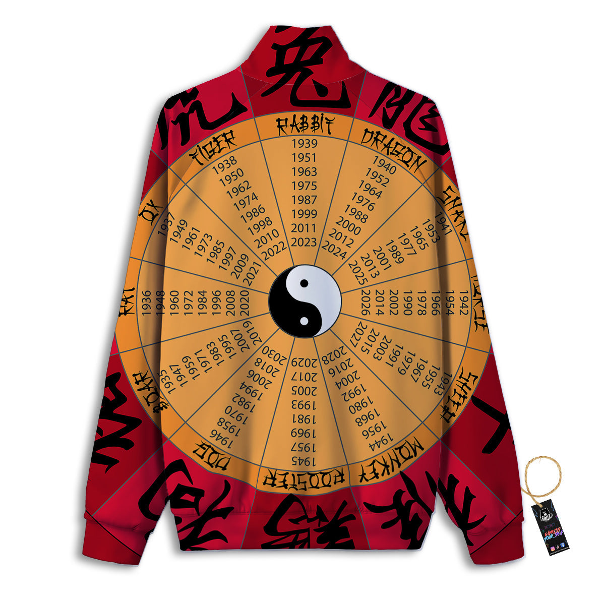 Calendar Wheel Chinese Zodiac Print Track Jacket-grizzshop