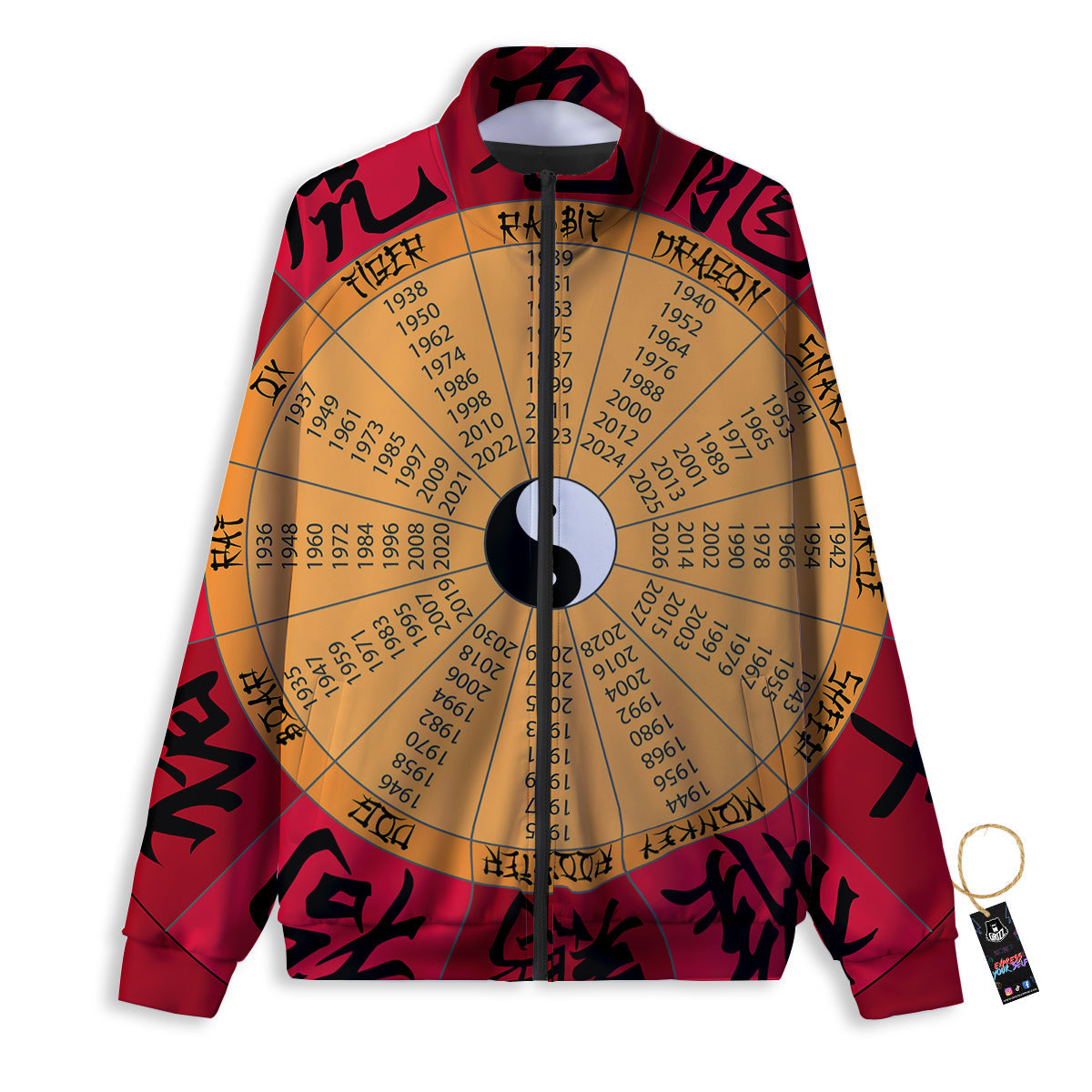 Calendar Wheel Chinese Zodiac Print Track Jacket-grizzshop