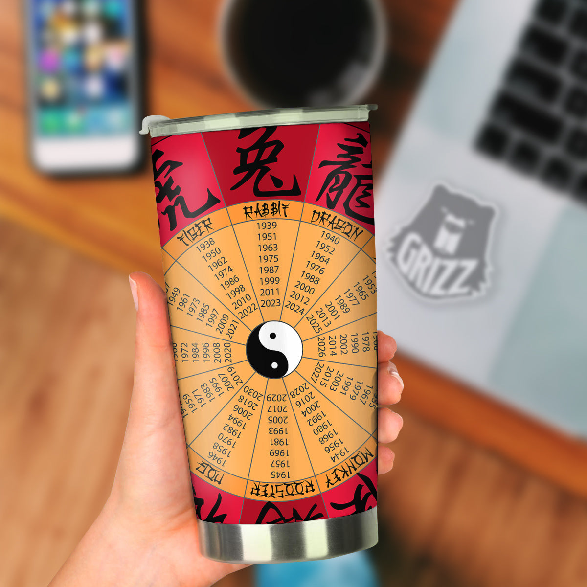 Calendar Wheel Chinese Zodiac Print Tumbler-grizzshop