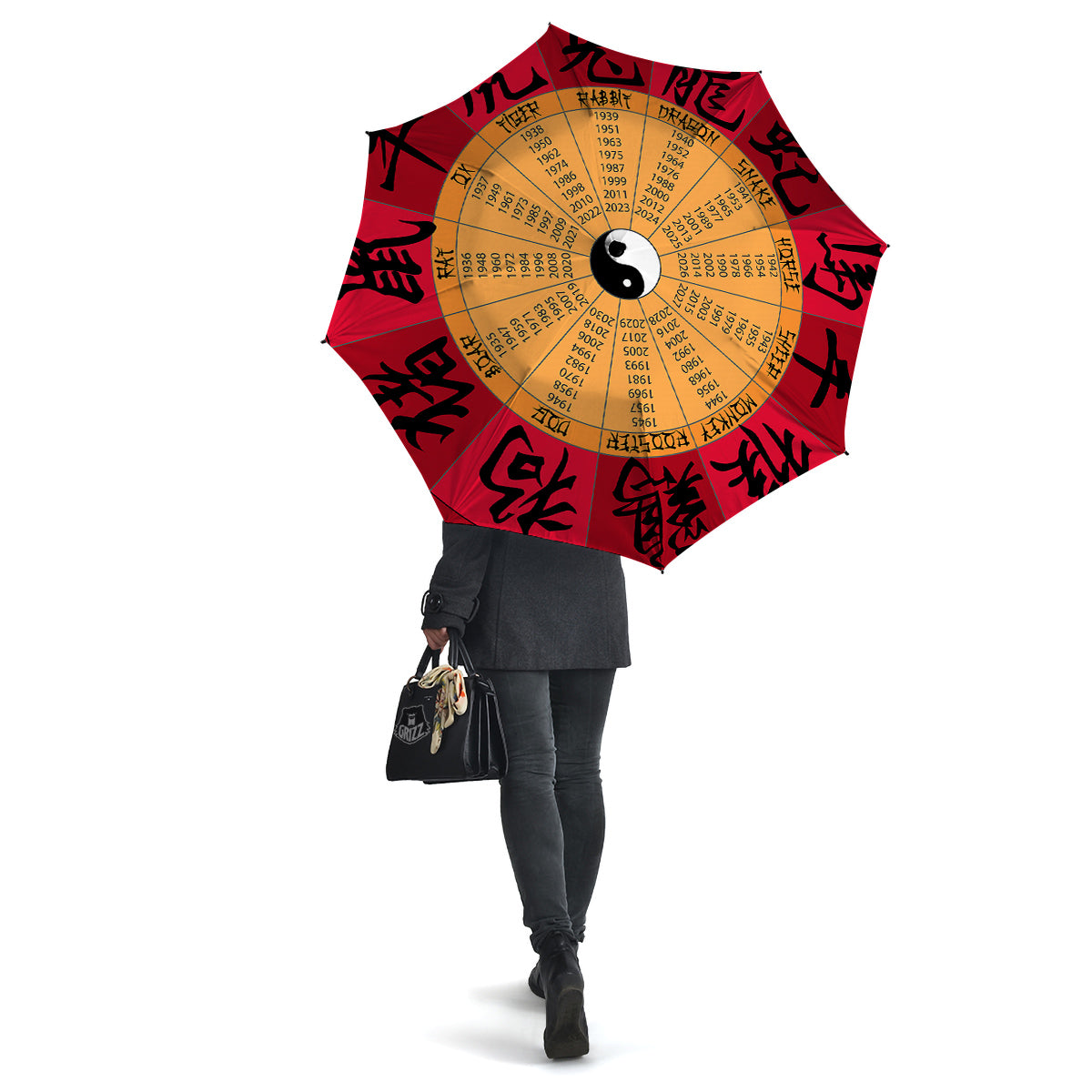 Calendar Wheel Chinese Zodiac Print Umbrella-grizzshop