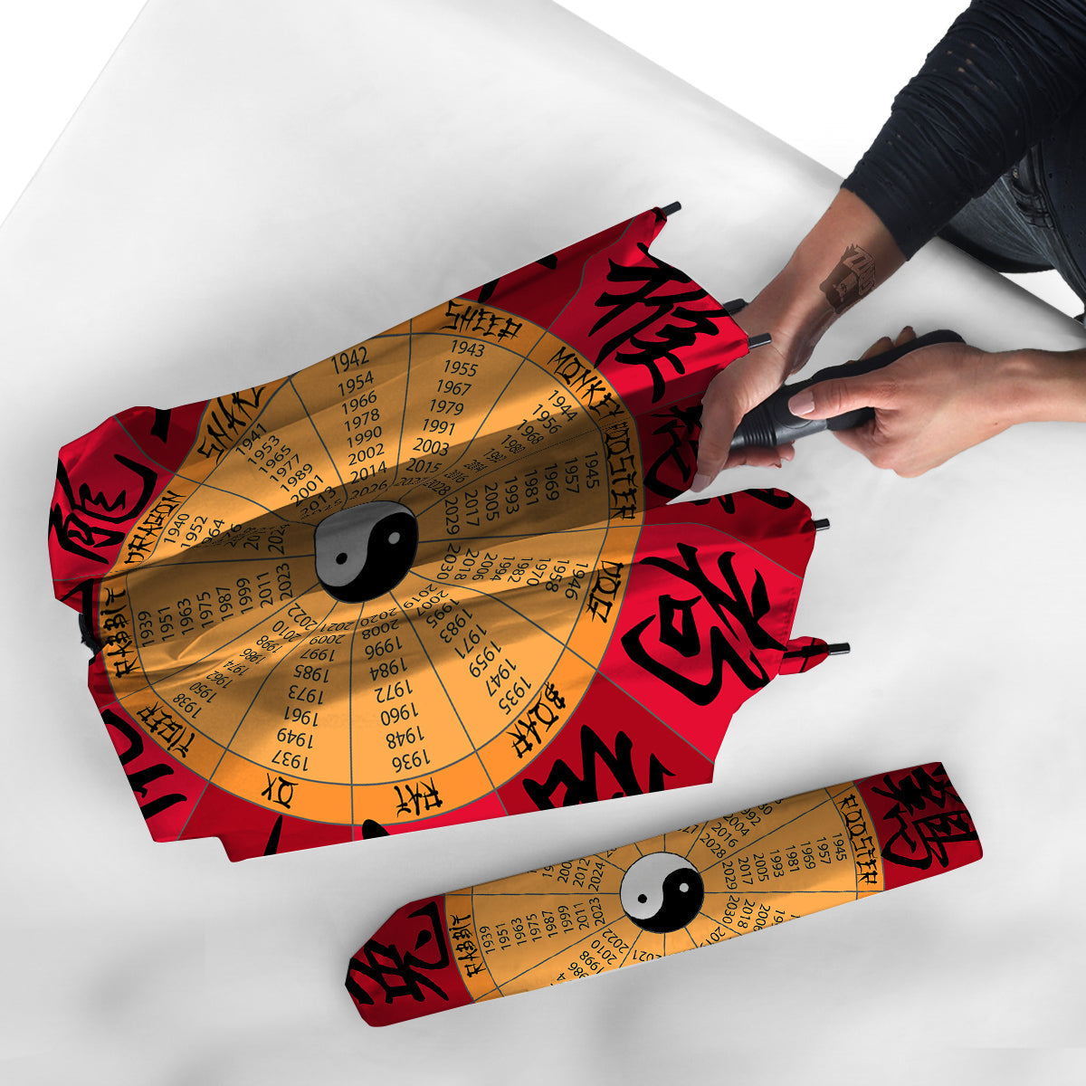 Calendar Wheel Chinese Zodiac Print Umbrella-grizzshop