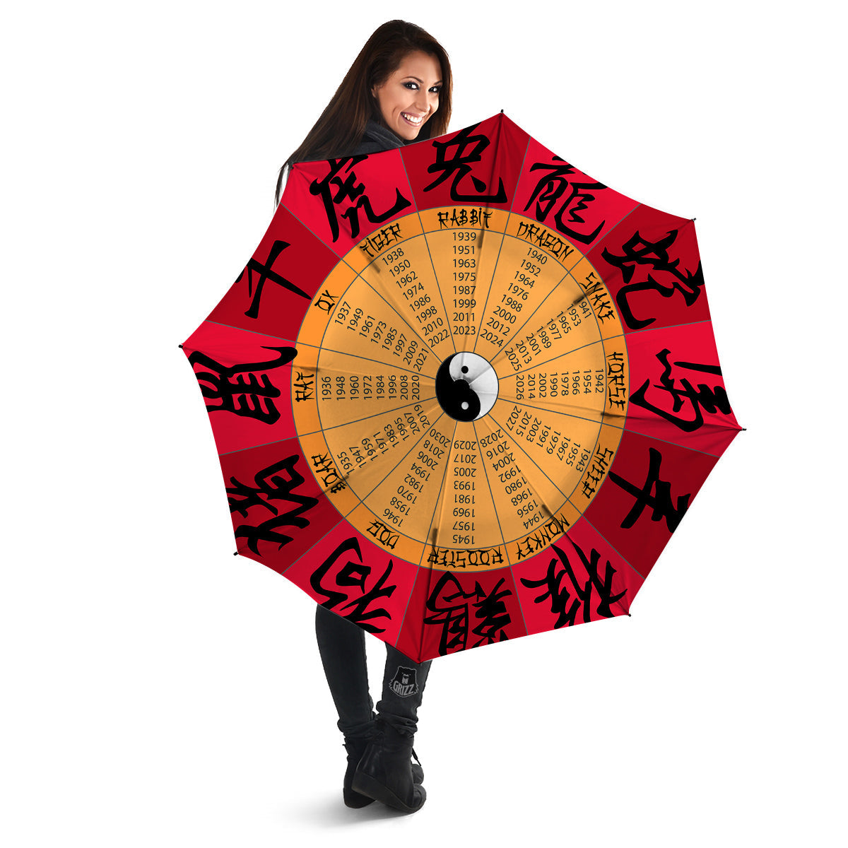 Calendar Wheel Chinese Zodiac Print Umbrella-grizzshop