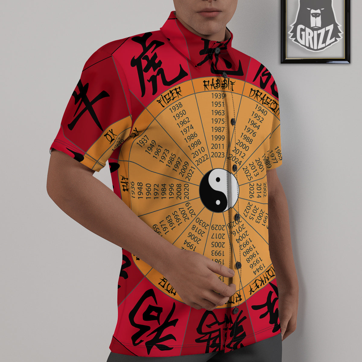 Calendar Wheel Chinese Zodiac Print Untucked Shirts-grizzshop