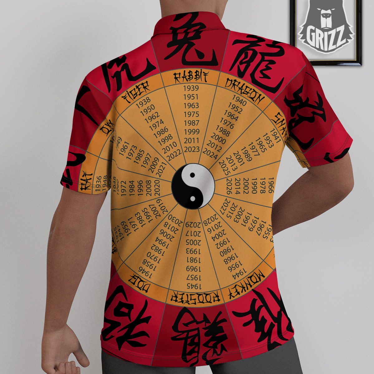 Calendar Wheel Chinese Zodiac Print Untucked Shirts-grizzshop