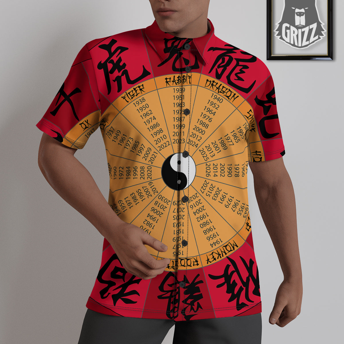 Calendar Wheel Chinese Zodiac Print Untucked Shirts-grizzshop