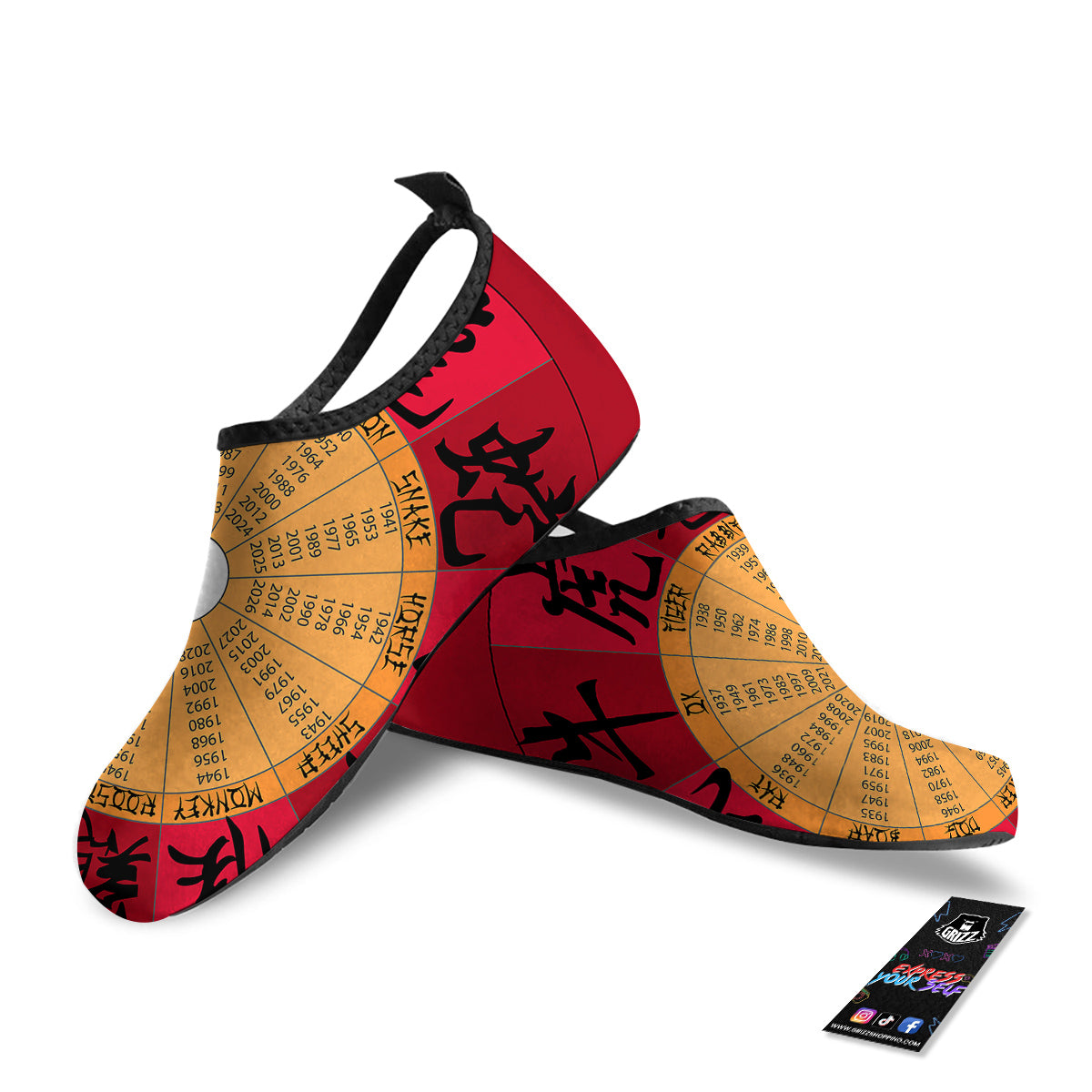 Calendar Wheel Chinese Zodiac Print Water Shoes-grizzshop