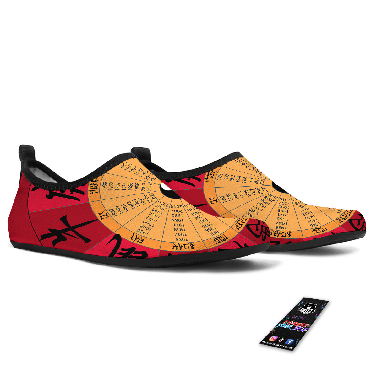 Calendar Wheel Chinese Zodiac Print Water Shoes-grizzshop