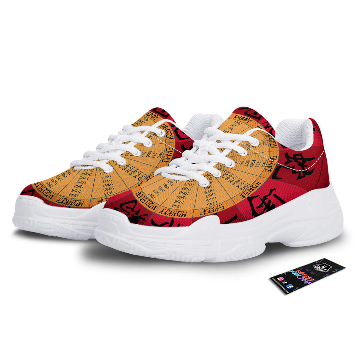 Calendar Wheel Chinese Zodiac Print White Chunky Shoes-grizzshop