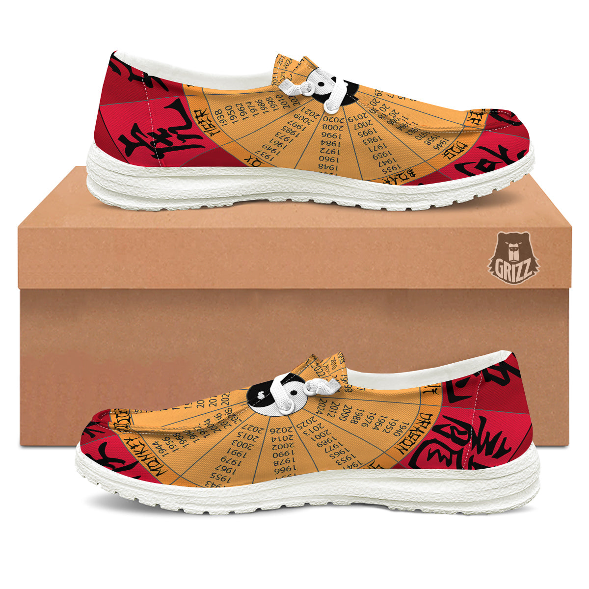 Calendar Wheel Chinese Zodiac Print White Loafers-grizzshop