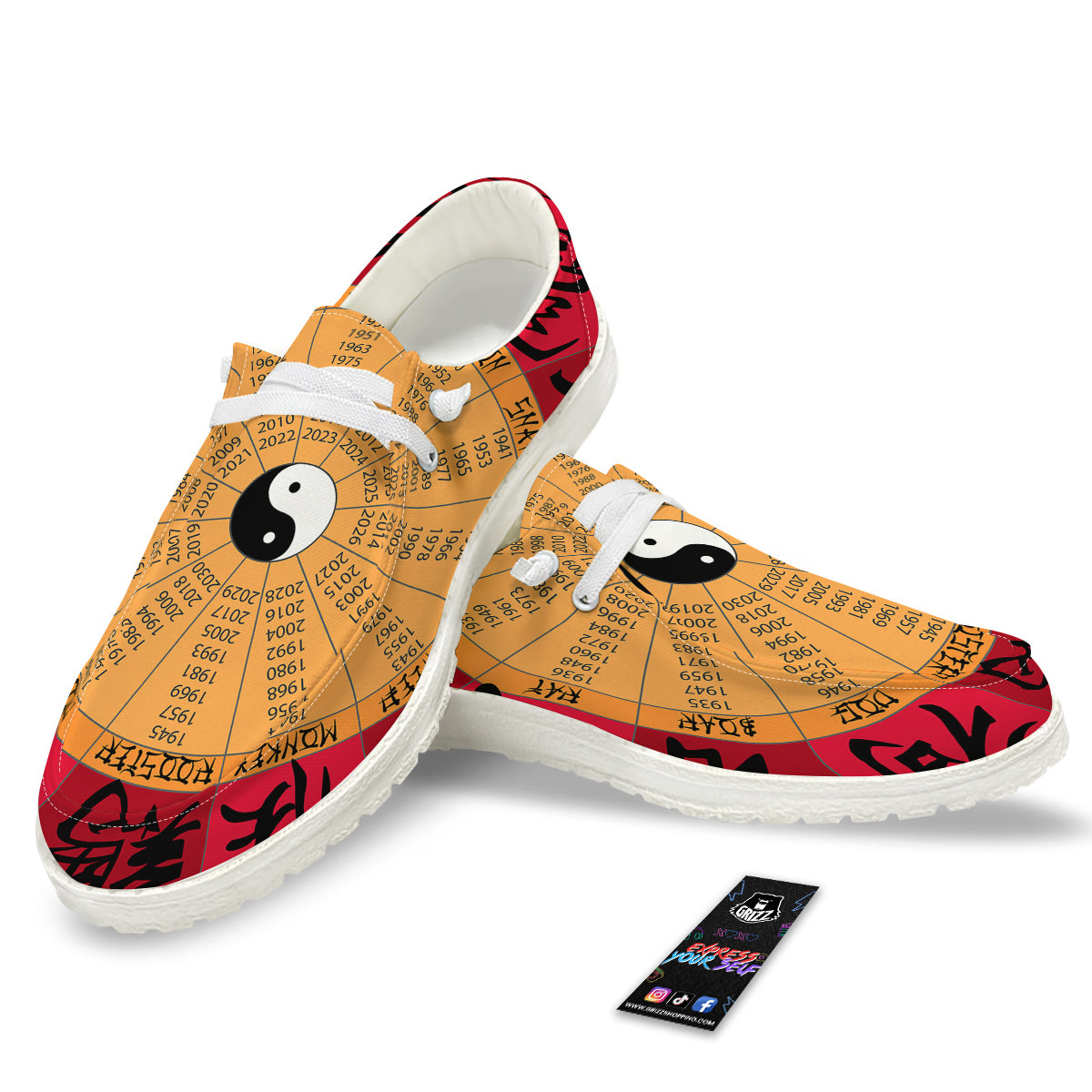 Calendar Wheel Chinese Zodiac Print White Loafers-grizzshop