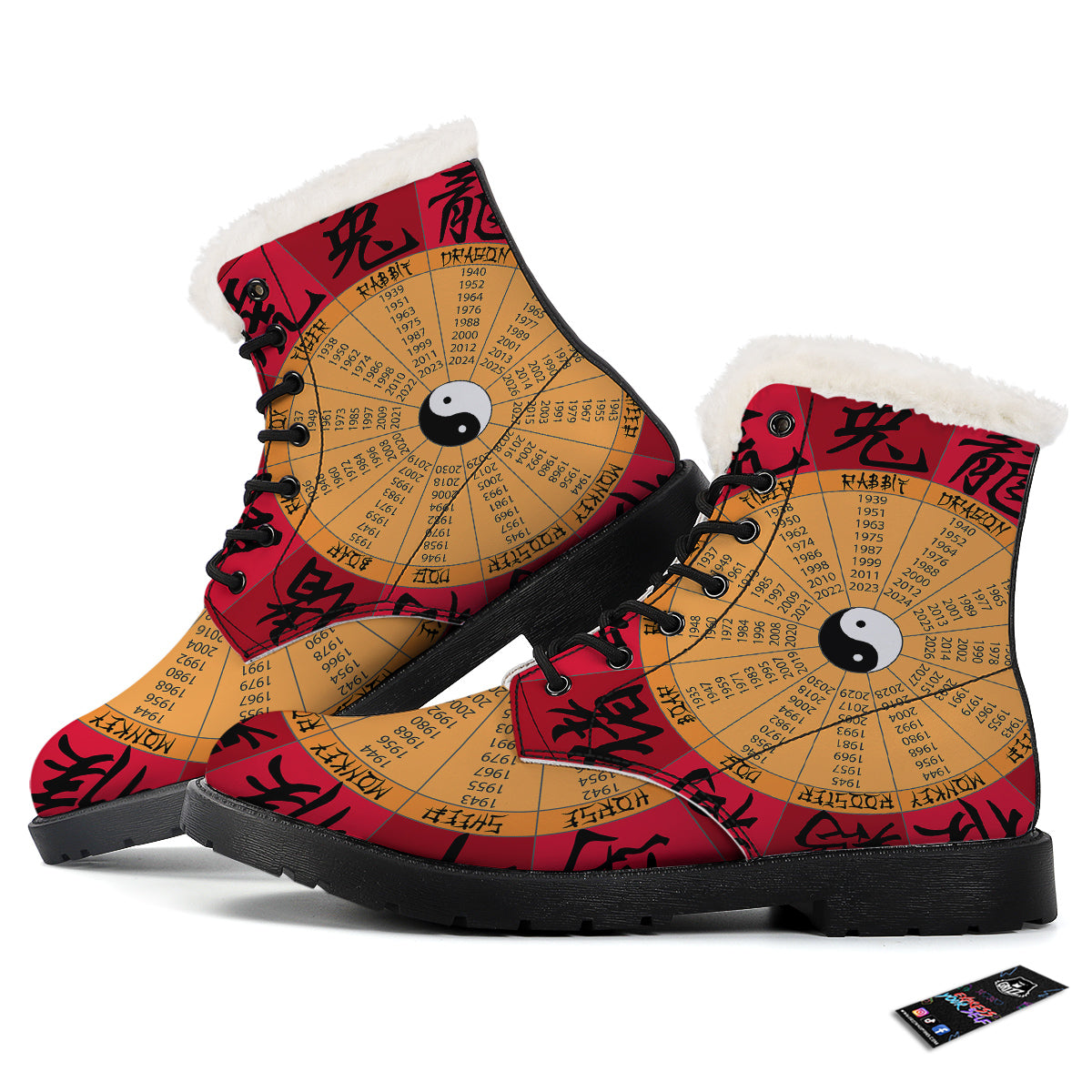 Calendar Wheel Chinese Zodiac Print Winter Boots-grizzshop