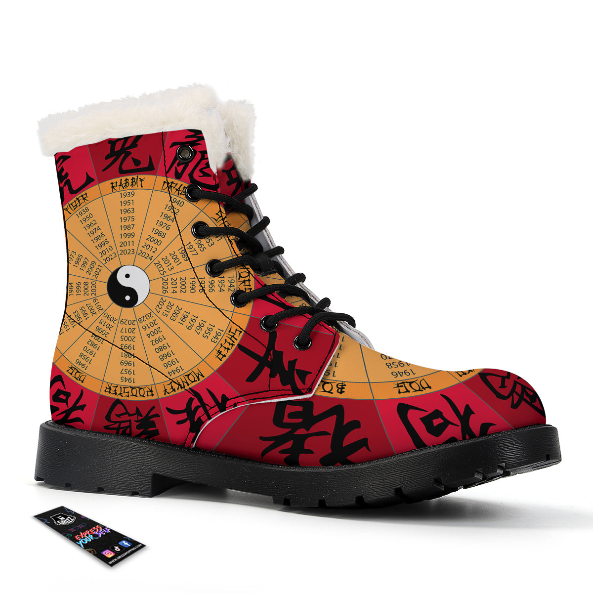 Calendar Wheel Chinese Zodiac Print Winter Boots-grizzshop