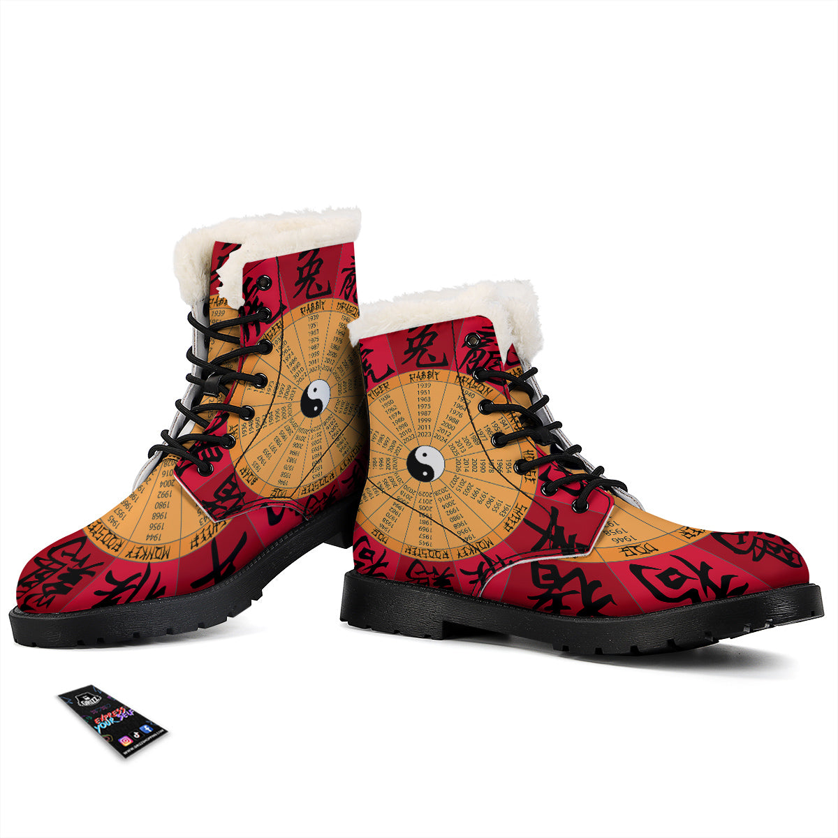 Calendar Wheel Chinese Zodiac Print Winter Boots-grizzshop